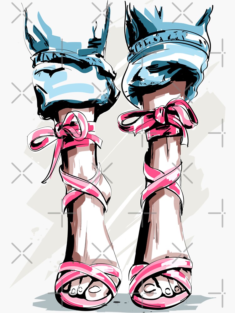 Thumbnail 3 of 3, Sticker, Pink High Heels Fashion Drawing designed and sold by Dollfacedesign.
