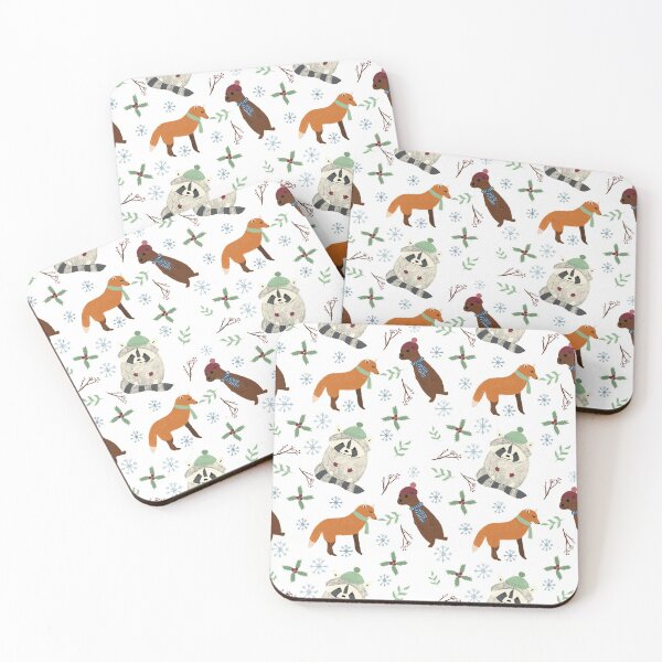 Item preview, Winter woodland critters coasters designed and sold by artbymjohnston.