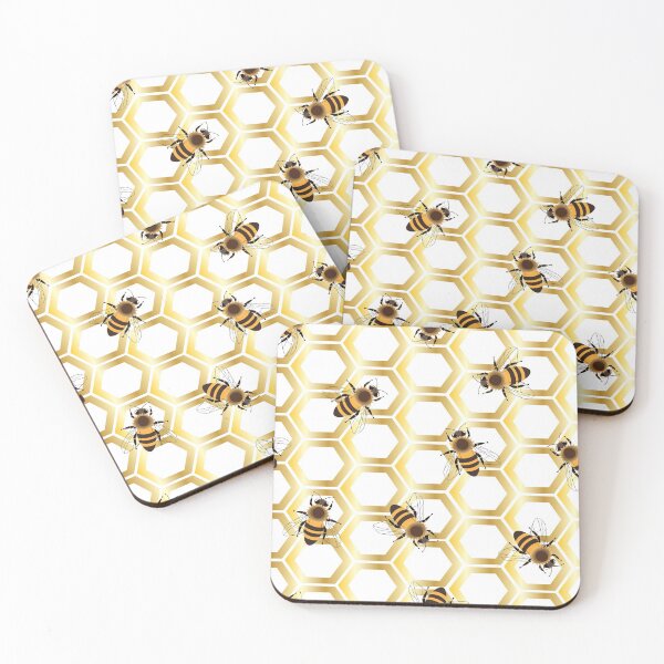 Item preview, Golden honeycomb with honeybees on a white background. designed and sold by Natalya Alexandrou.