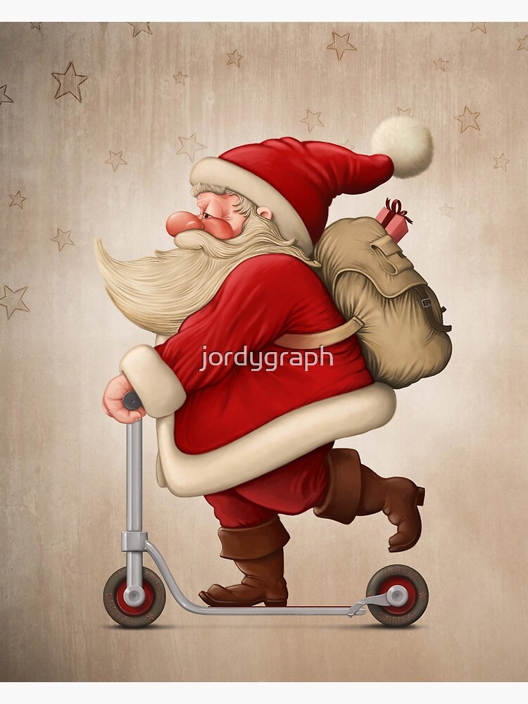Thumbnail 2 of 2, Greeting Card, Santa Claus and the Push scooter designed and sold by jordygraph.