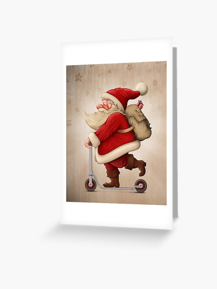 Thumbnail 1 of 2, Greeting Card, Santa Claus and the Push scooter designed and sold by jordygraph.