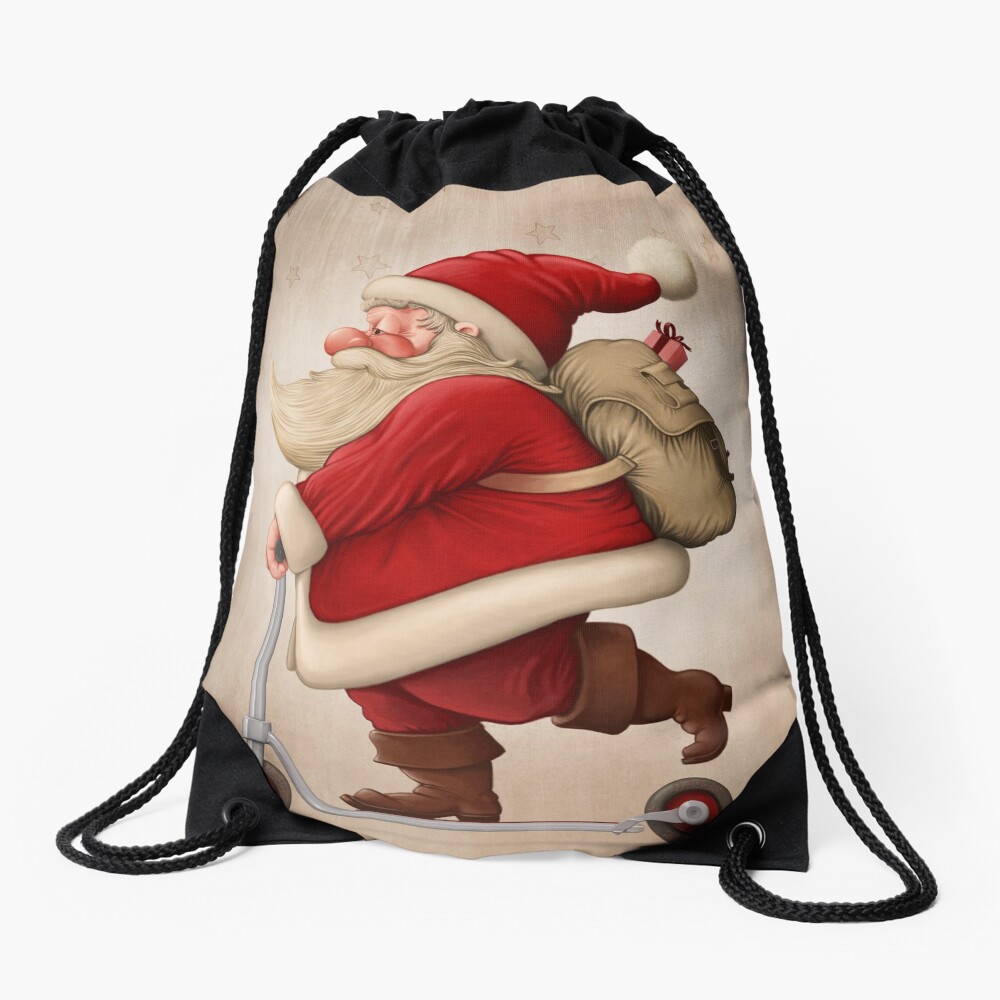 Santa Claus and the Push scooter Drawstring Bag