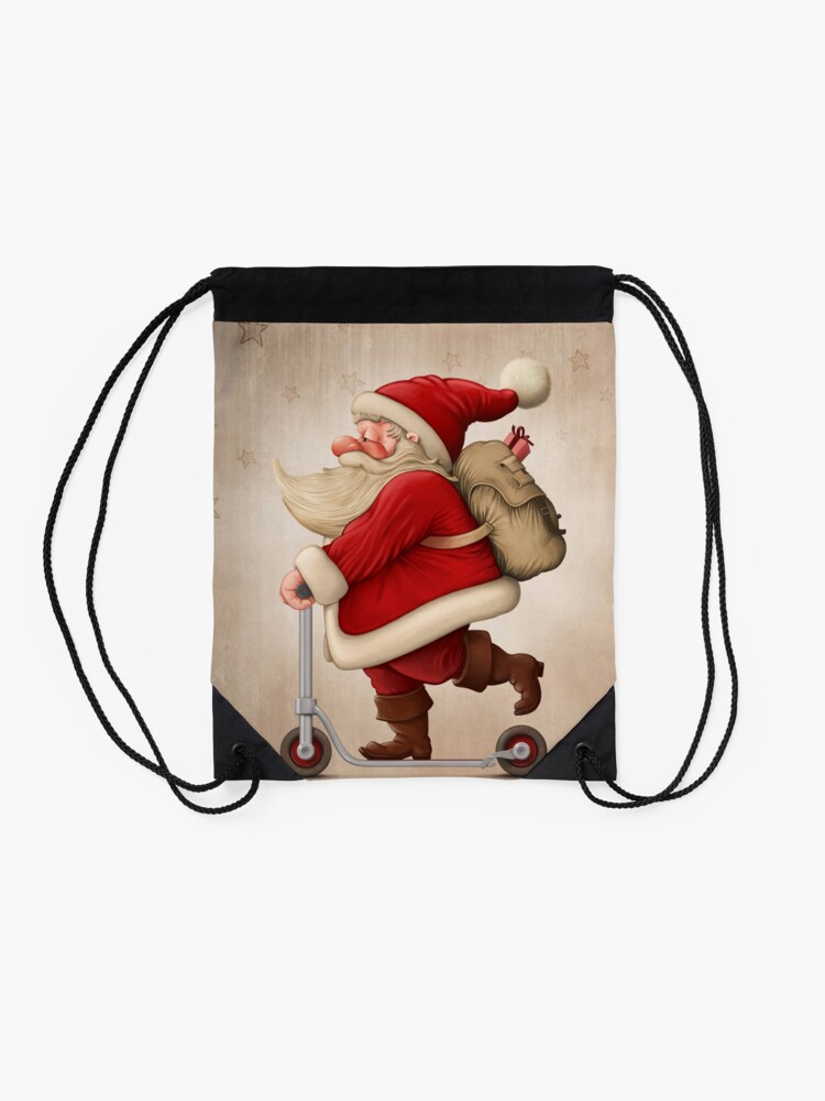 Alternate view of Santa Claus and the Push scooter Drawstring Bag