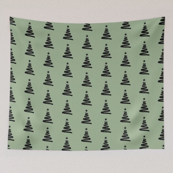 Item preview, Black minimalist Christmas tree on sage green designed and sold by Ninaeva.