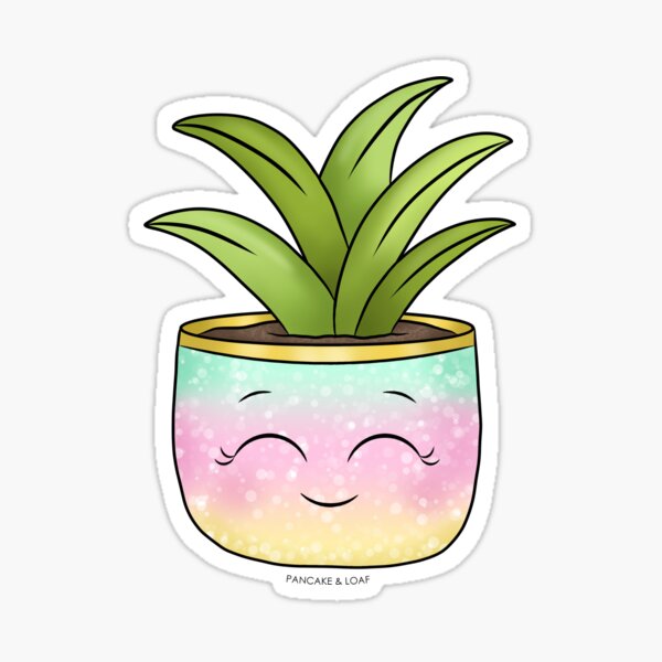 Happy Rainbow Glitter Plant Sticker