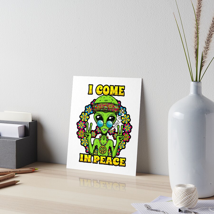 "Hippie Alien Smoking, in the 60s & 70s Floral Peace Sign product" Art ...
