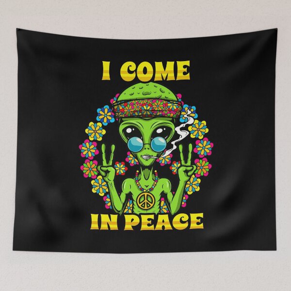 Item preview, Hippie Alien Smoking, in the 60s & 70s Floral Peace Sign product designed and sold by D-C-Designs.
