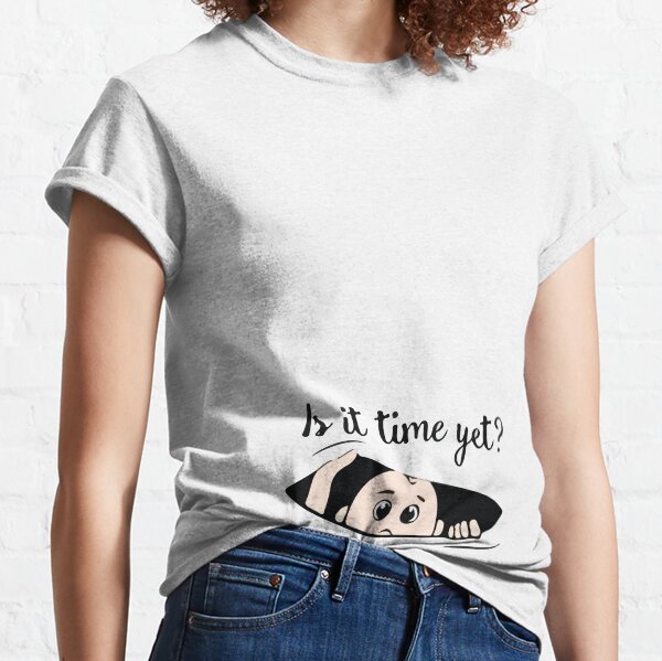 Baby Peeking Funny Maternity Shirt Pregnant Shirt Baby Boy Maternity New Mom shirt  Classic T-Shirt