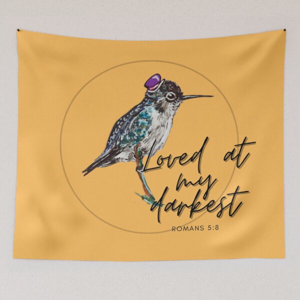 Item preview, Loved at my darkest in orange background with watercolor hummingbird designed and sold by creatures-nhats.