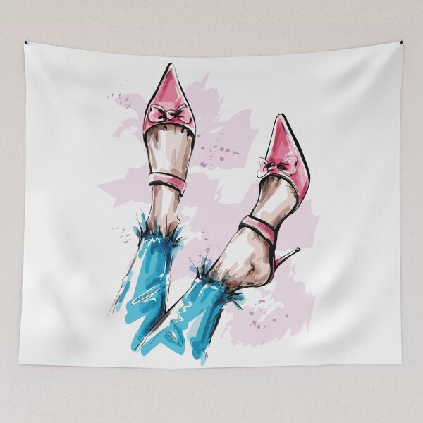 Item preview, Pink High Heels with Bows Fashion Drawing  designed and sold by Dollfacedesign.