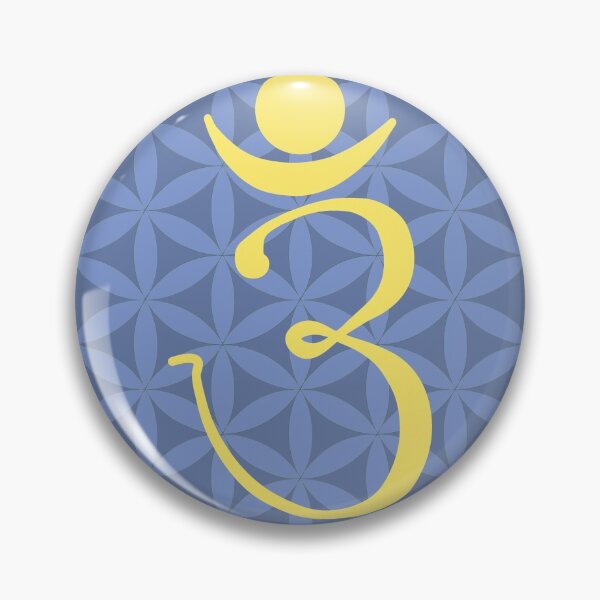 Item preview, OM Logo - Yellow on Blue With Flower of Life designed and sold by Fractal Journeys, etc. .