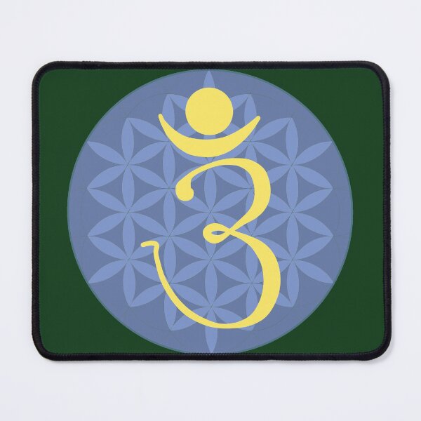 Item preview, OM Logo - Yellow on Blue With Flower of Life designed and sold by Fractal Journeys, etc. .