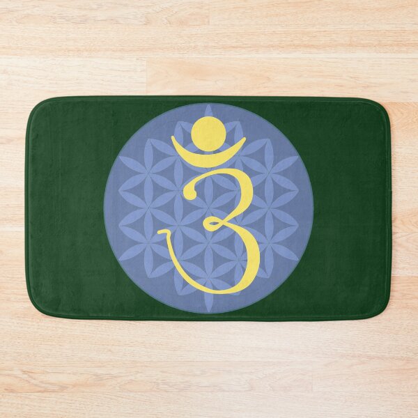 Item preview, OM Logo - Yellow on Blue With Flower of Life designed and sold by Fractal Journeys, etc. .