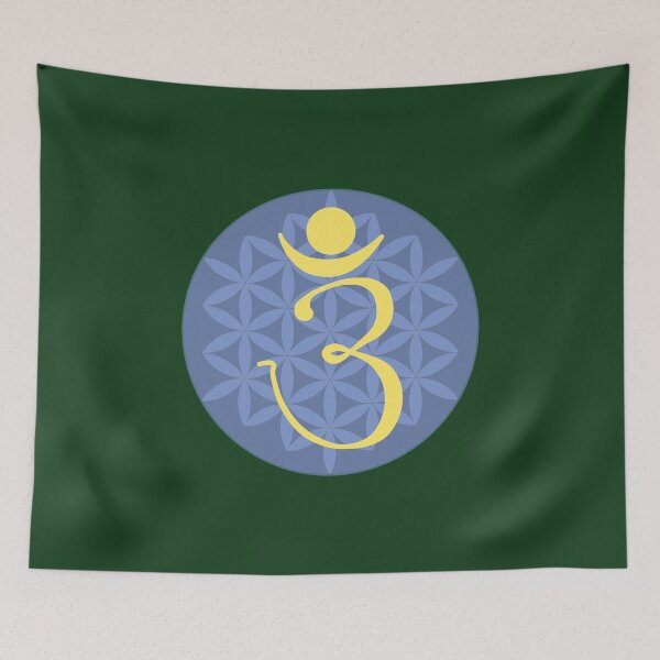 Item preview, OM Logo - Yellow on Blue With Flower of Life designed and sold by Fractal Journeys, etc. .