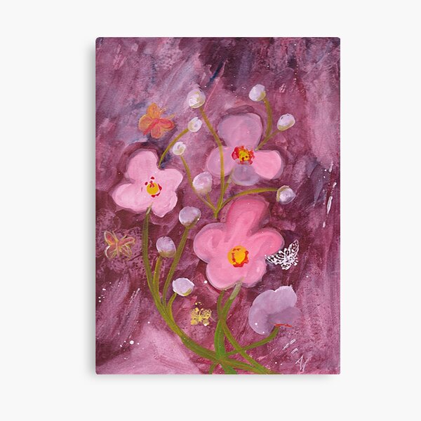 Pink Flowers and Butterflies Canvas Print