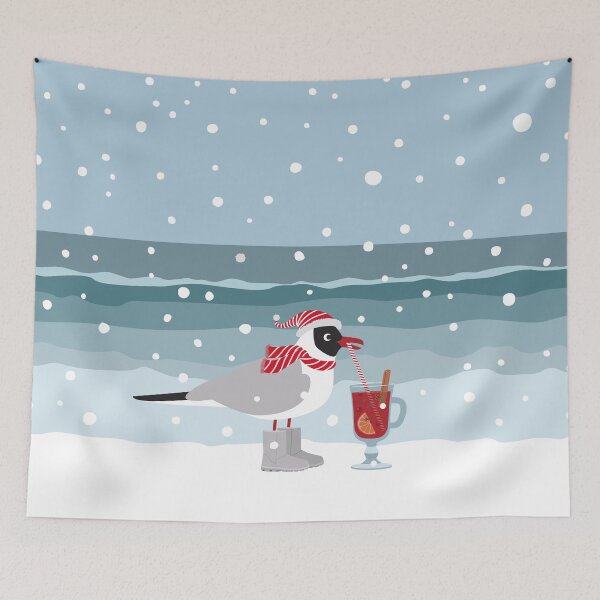 Item preview, Christmas seagull with mulled wine by the sea in snow designed and sold by Darina Gulbina.