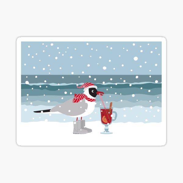 Item preview, Christmas seagull with mulled wine by the sea in snow designed and sold by Darina Gulbina.