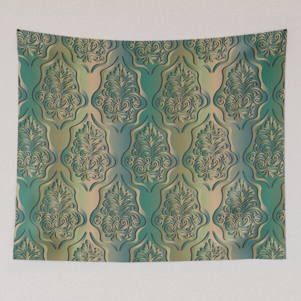 Item preview, Damask style pattern on a blue metal gradient background. designed and sold by Natalya Alexandrou.
