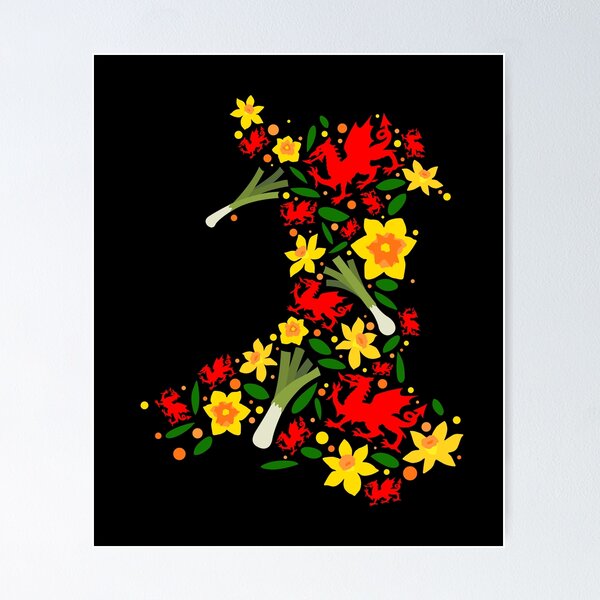 Item preview, Wales Map Welsh Dragon Daffodils Leeks Cymru St Davids Day designed and sold by juvajay.