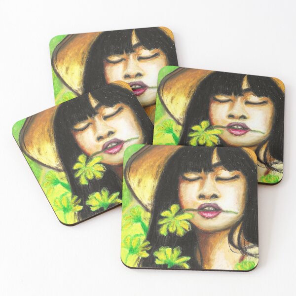 Item preview, Girl with flowers oil pastels designed and sold by Egle Kristensen.