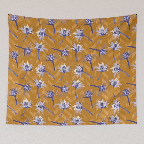 Item preview, eryngium thistle chevron - violet on orange designed and sold by kobyakov.