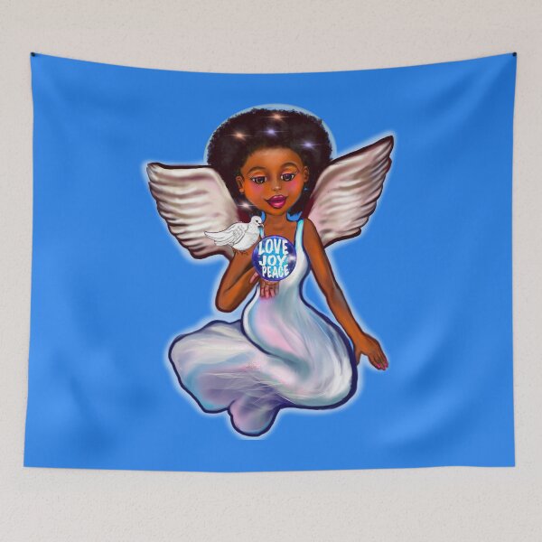 Item preview, Angel with dove love joy and peace ii - Black angel of peace ! With glow, Afro hair, green eyes, Cherry pink lips and dark brown skin. Hair love ! designed and sold by Artonmytee.