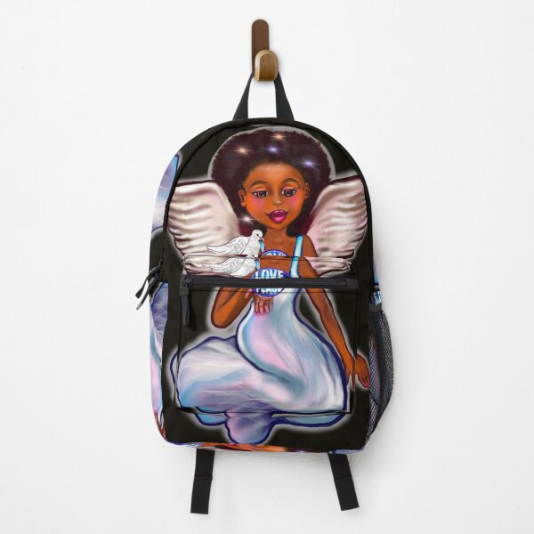 Item preview, Angel with dove love joy and peace ii - Black angel of peace ! With glow, Afro hair, green eyes, Cherry pink lips and dark brown skin. Hair love ! designed and sold by Artonmytee.