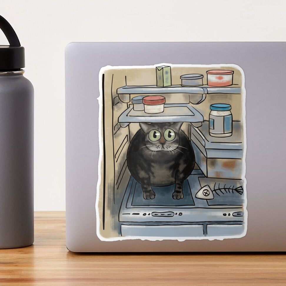 Sticker for Sale mit Katze im Kühlschrank von KmanDesign