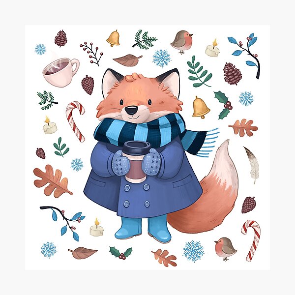 Aperçu de l'œuvre Vacances de Noël d'hiver de renard roux créée et vendue par Pameloo.