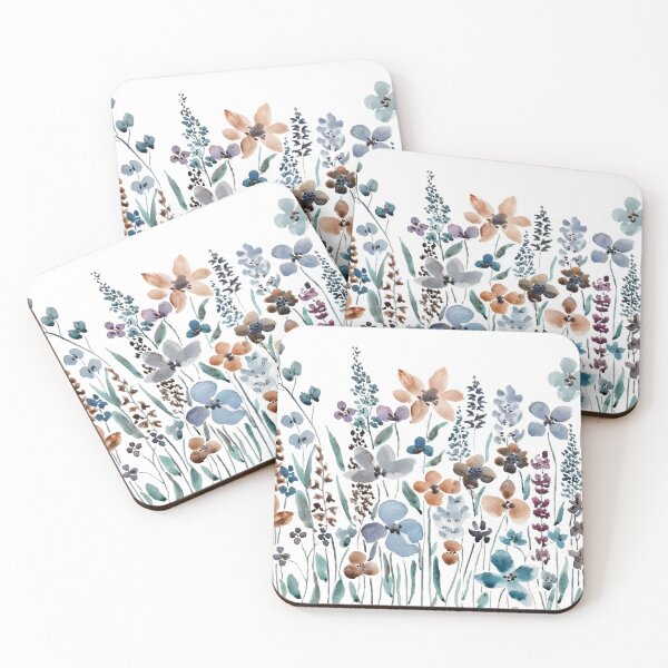 Item preview, hand painted watercolor blue brown wildflower field  designed and sold by SelenePaintings .