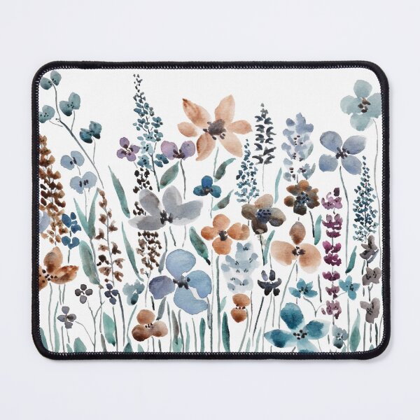 Item preview, hand painted watercolor blue brown wildflower field  designed and sold by ColorandColor.