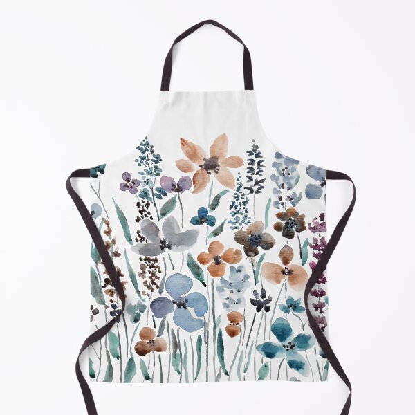 Item preview, hand painted watercolor blue brown wildflower field designed and sold by ColorandColor.