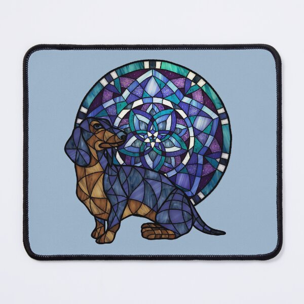 Item preview, Dachshund Round Flower 1 Blue Stained Glass designed and sold by Wyvernwrought.