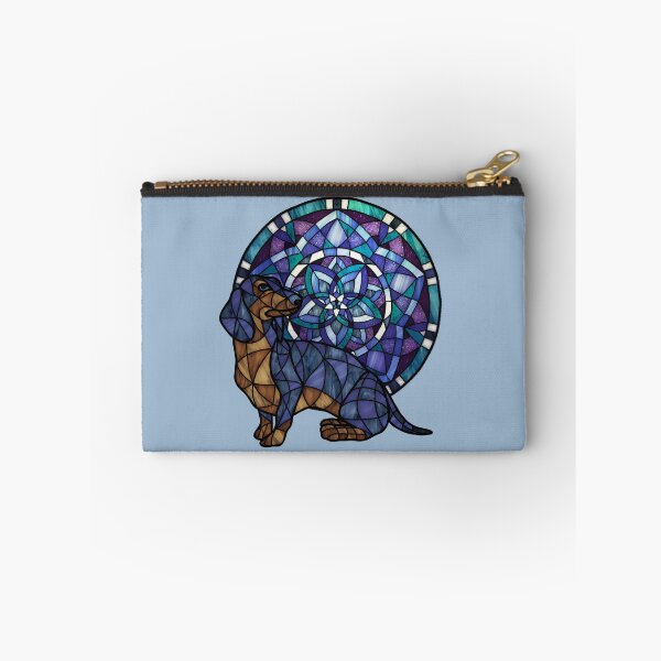 Item preview, Dachshund Round Flower 1 Blue Stained Glass designed and sold by Wyvernwrought.