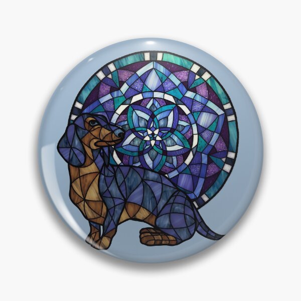 Item preview, Dachshund Round Flower 1 Blue Stained Glass designed and sold by Wyvernwrought.
