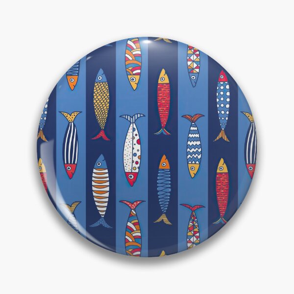 Item preview, Funny Colorful Fishes On Blue Stripes designed and sold by ConcorStore.
