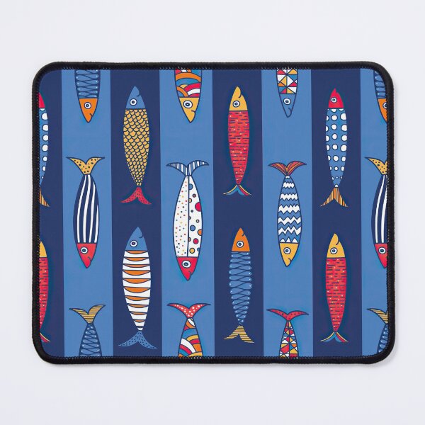 Item preview, Funny Colorful Fishes On Blue Stripes designed and sold by ConcorStore.