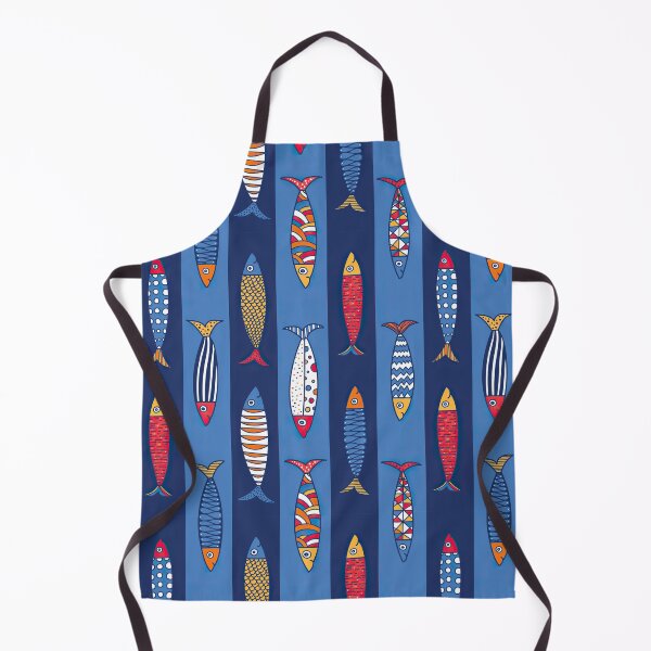 Item preview, Funny Colorful Fishes On Blue Stripes designed and sold by ConcorStore.