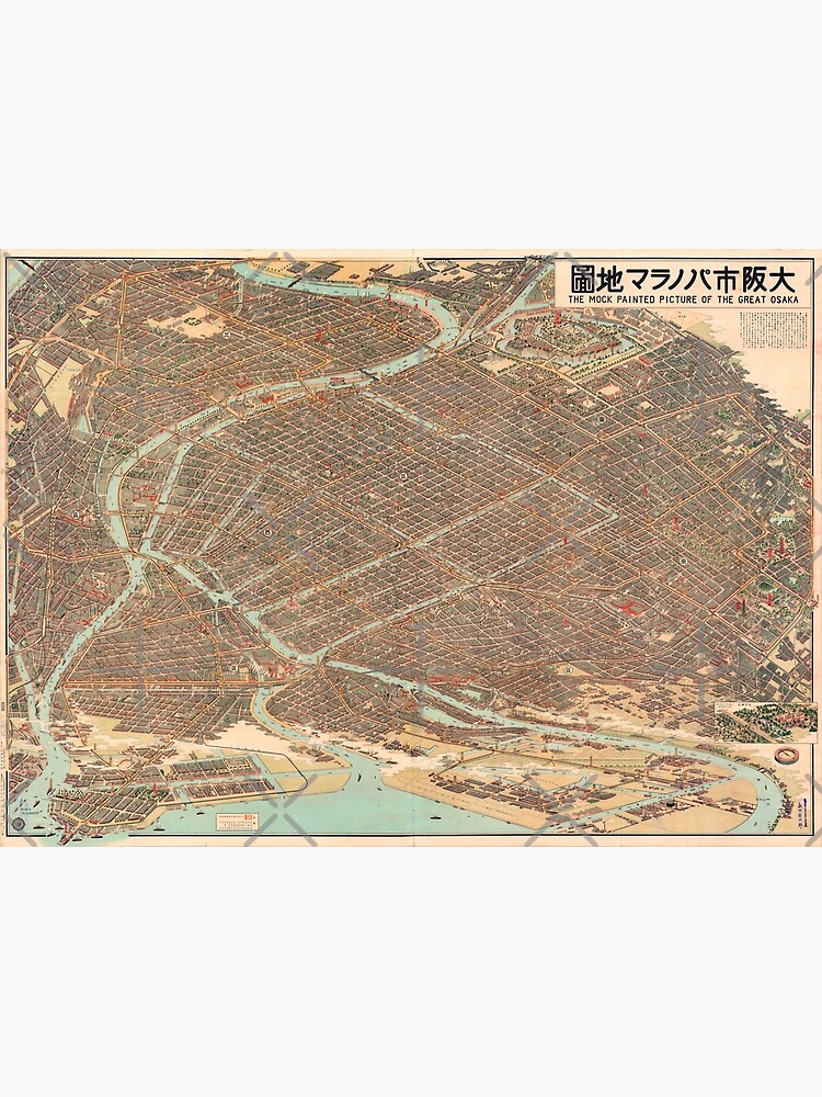 1924 Birds Eye View Map of Osaka, Japan
