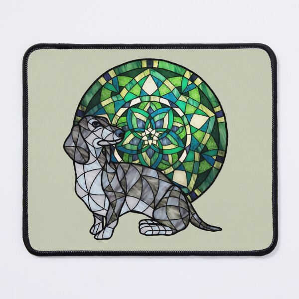 Item preview, Dappled Dachshund Round Flower 1 Green Stained Glass designed and sold by Wyvernwrought.