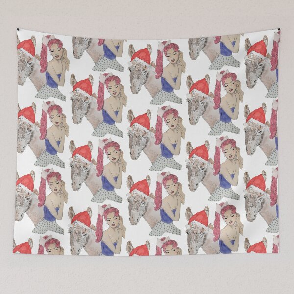 Item preview, Merry Christmas Festive Pinup Girl And Her Horse designed and sold by ClosLineDesigns.