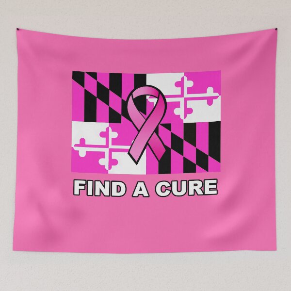 Item preview, Find a Cure Maryland State Flag Breast Cancer Pink Ribbon Survivor Find a Cure October Awareness Month designed and sold by Draculaura2009.