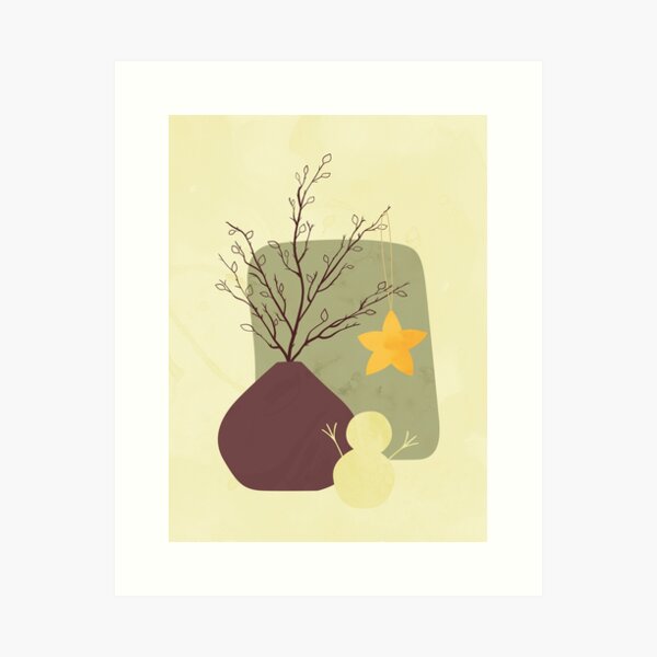 Christmas still life with a snowman and a star Art Print