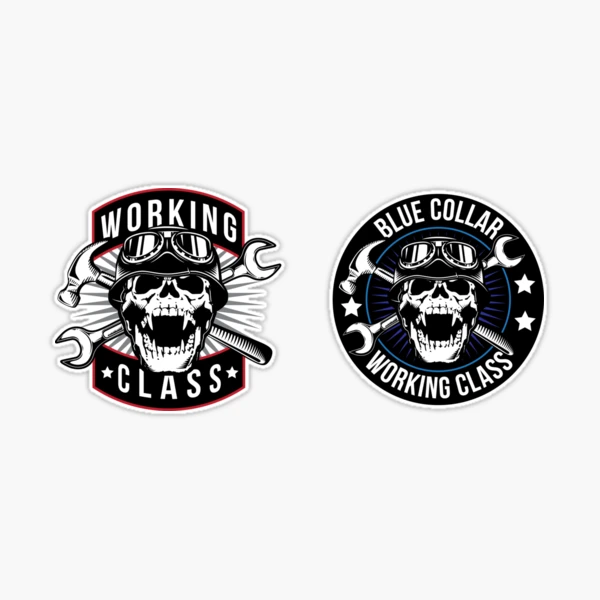 BORN AND RAISED - BLUE COLLAR - SKULL - Work Union Misc Funny Sticker