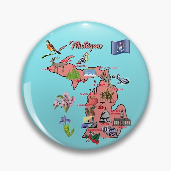 Item preview, Michigan map with major cities, Tourist Destinations, attractions, USA designed and sold by mashmosh.