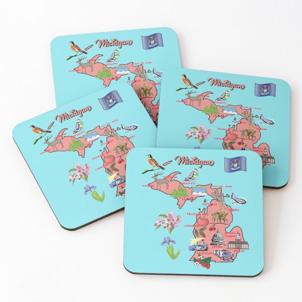 Item preview, Michigan map with major cities, Tourist Destinations, attractions, USA designed and sold by mashmosh.