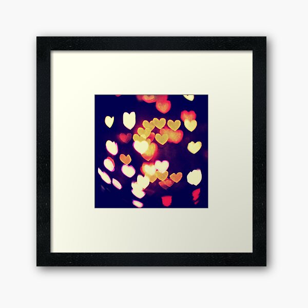 Colorful Hearts Bokeh Vintage Blue Yellow Orange II Framed Art Print