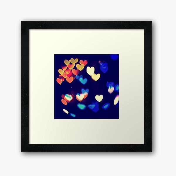 Colorful Hearts Bokeh Vintage Blue Yellow Orange III Framed Art Print