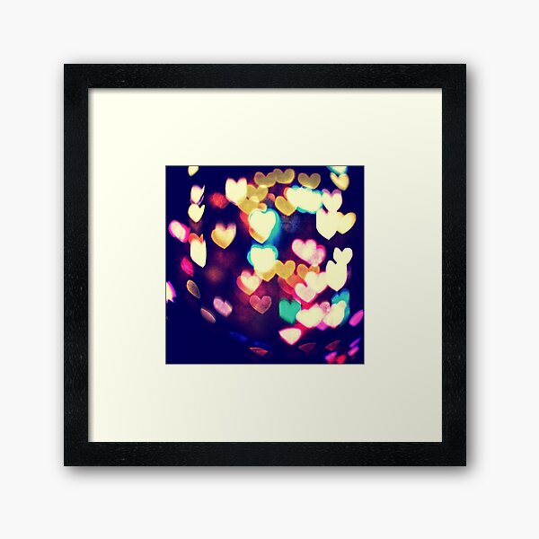 Colorful Hearts Bokeh Vintage Blue Yellow Orange IV Framed Art Print