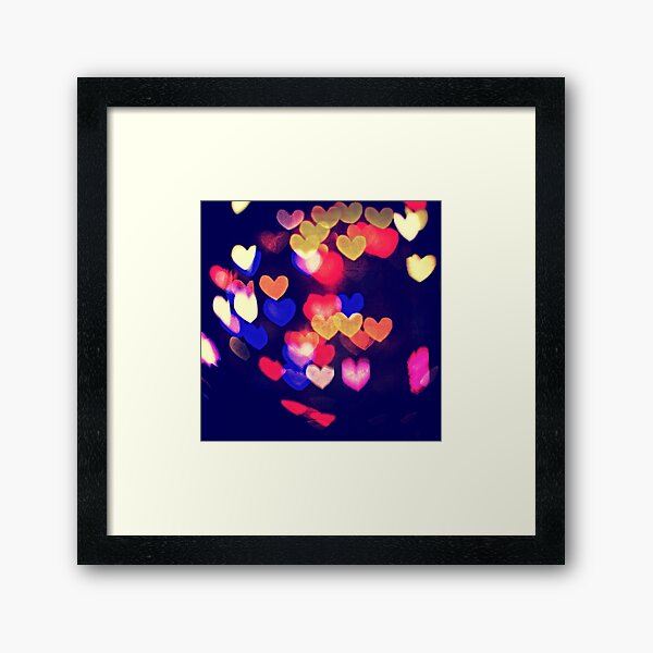Colorful Hearts Bokeh Vintage Blue Yellow Orange V Framed Art Print